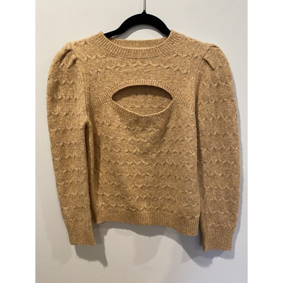 Greylin Sweater Women Small Tan Knit Stretch Cut Out Wool Indie Y2K Boho Cottage - Picture 1 of 7